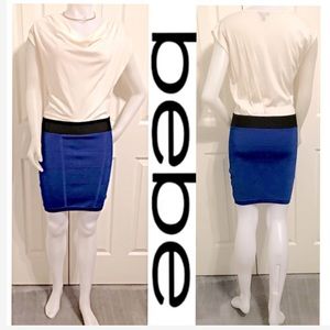 bebe, Cream Short Sleeve Dress With Attached Blue Skirt